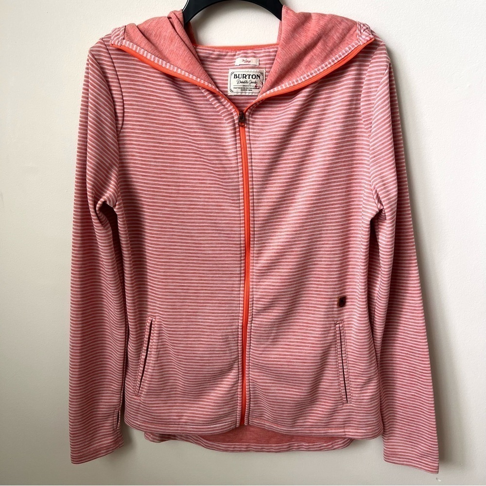 Burton Full Zip Stripe Warm-Up Hoodie Thumbholes Casual Winter Spring Orange L